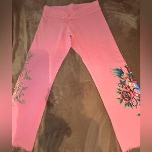 Christian Audigier Size L graphic wide leg, drawstring waist pants